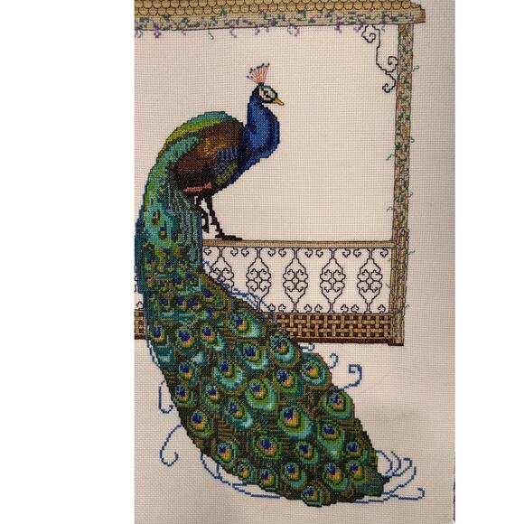Counted Crosstitch Peacock Ready to Frame 14x20 Inches Handmade - Picture 2 of 7